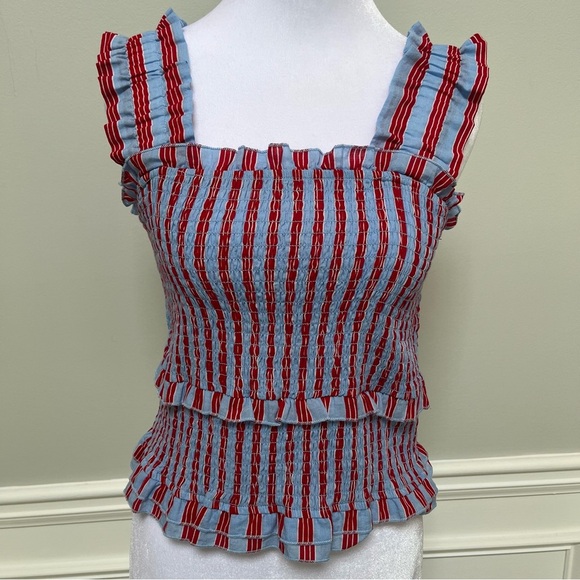 THML Striped Ruffle Trim Top - Red and Blue S - Picture 1 of 7